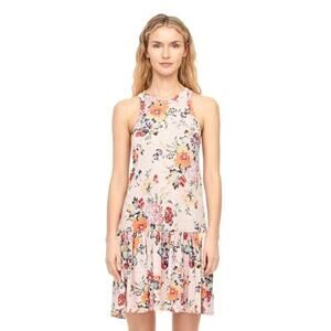 Rebecca Taylor Dress 100% Linen L‎ Drop Waist Marlena Floral Jersey Powder Pink